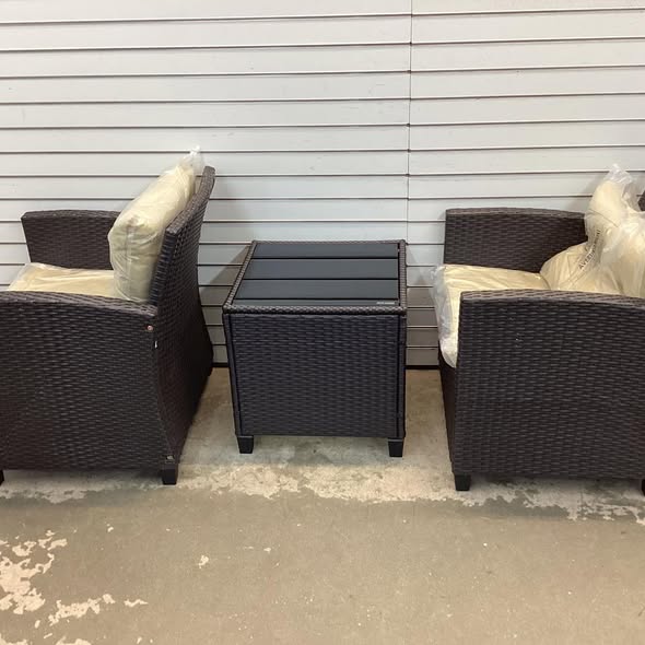 Costway 3PCS Patio Rattan Furniture Set Cushioned Conversation Set Sofa Coffee Table Beige