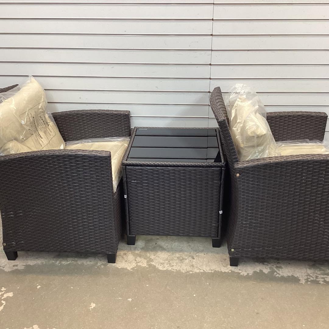 Costway 3PCS Patio Rattan Furniture Set Cushioned Conversation Set Sofa Coffee Table Beige