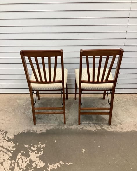 Stakmore Set of 2 Slat Back Folding Chair Fruitwood Solid Hardwood, Padded Seat