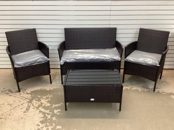 Costway 4PCS Rattan Patio Furniture Set Cushioned Sofa Chair Coffee Table