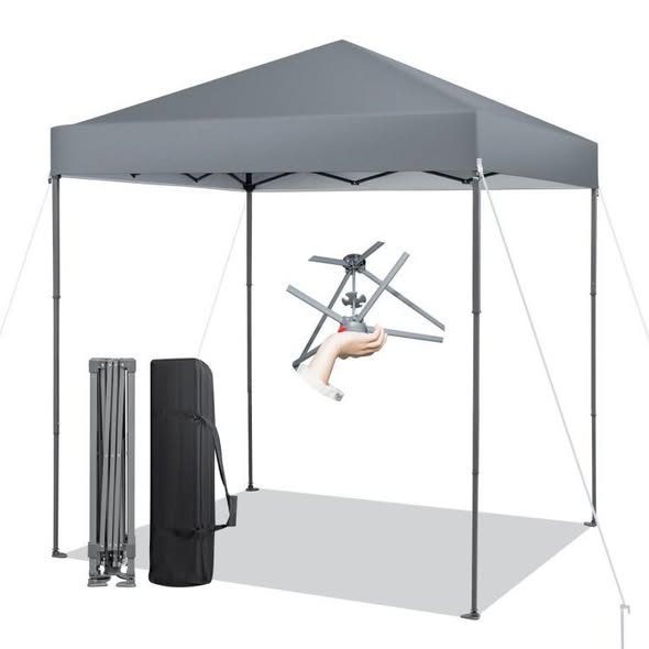 Costway 6.6 x 6.6 Feet Outdoor Pop-up Canopy Tent with UPF 50+ Sun Protection Gray