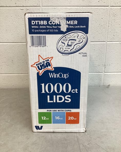 WinCup Lids with Drink Thru Tear Back and Straw Slot , White, 12-20 oz., 1000 ct.