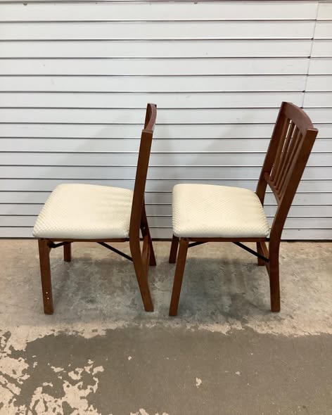Stakmore Set of 2 Slat Back Folding Chair Fruitwood Solid Hardwood, Padded Seat
