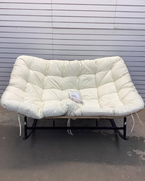 FINCATI Wicker Outdoor Rocking Chair with Beige Cushion, Double Patio ...