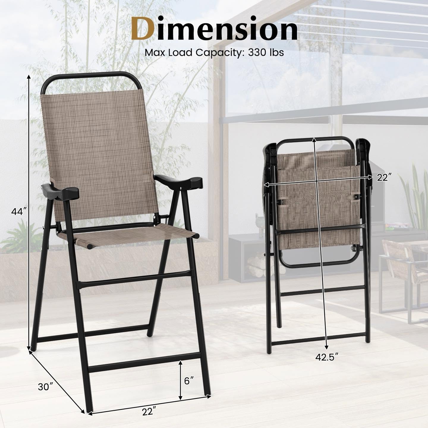 Patio Folding Bar Stool Set of 4 with Metal Frame and Footrest