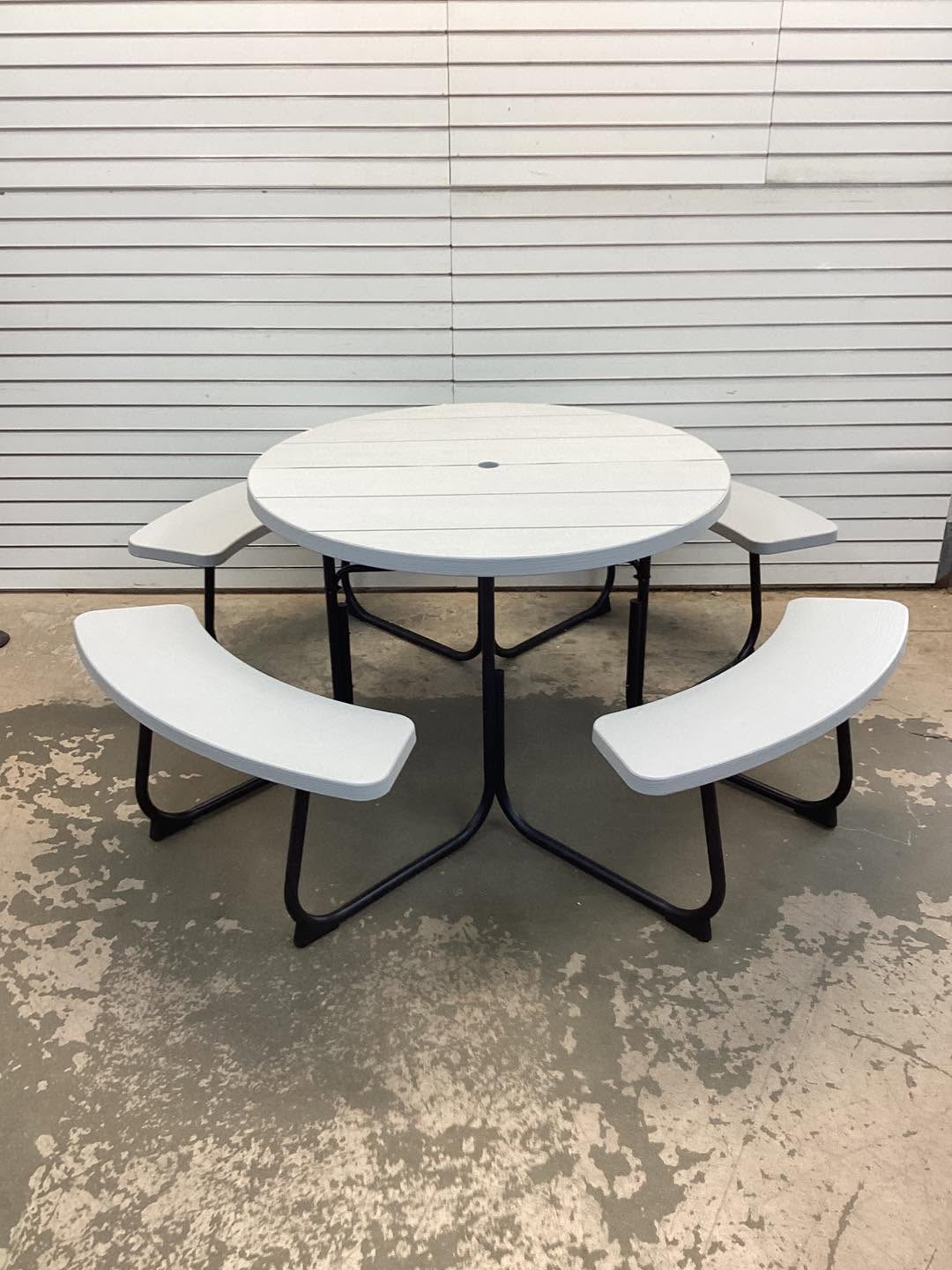 8-Person Outdoor Picnic Table and Bench Set with Umbrella Hole