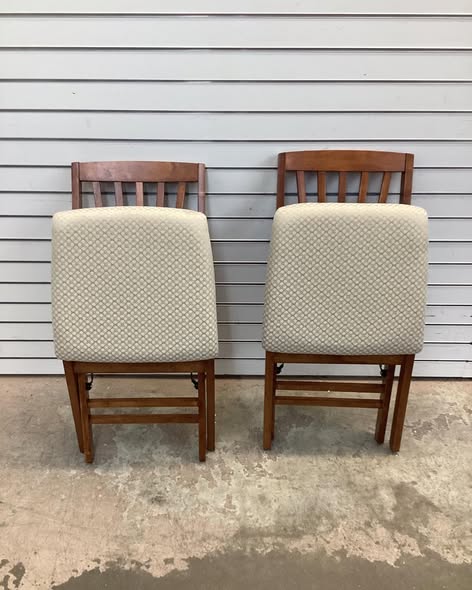 Stakmore Set of 2 Slat Back Folding Chair Fruitwood Solid Hardwood, Padded Seat