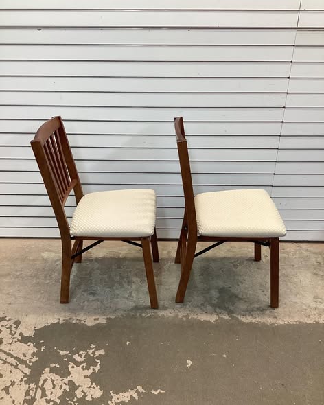 Stakmore Set of 2 Slat Back Folding Chair Fruitwood Solid Hardwood, Padded Seat