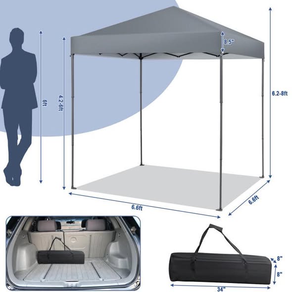 Costway 6.6 x 6.6 Feet Outdoor Pop-up Canopy Tent with UPF 50+ Sun Protection Gray