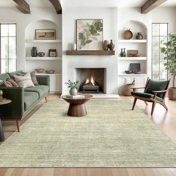 9’ x 12’ Vintage Striped Non Slip Washable Area Rug(Green)