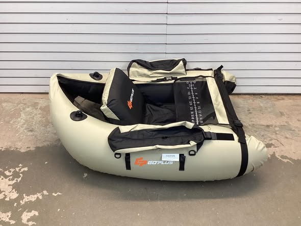 Inflatable Fishing Float Tube w/Pump & Storage Pockets & Fish Ruler Beige
