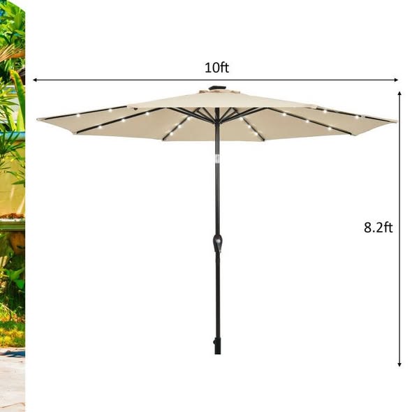 Costway 10 Feet Outdoor Patio Umbrella with Bright Solar LED Lights