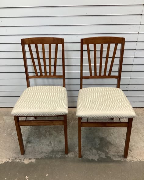 Stakmore Set of 2 Slat Back Folding Chair Fruitwood Solid Hardwood, Padded Seat