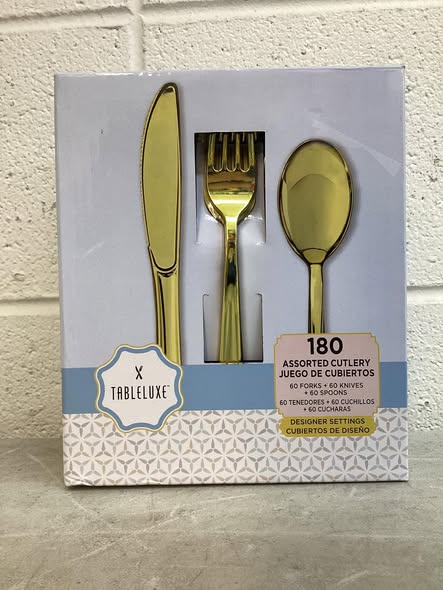 Tableluxe Premium Disposable Gold Colored Plastic Cutlery, 180 ct.