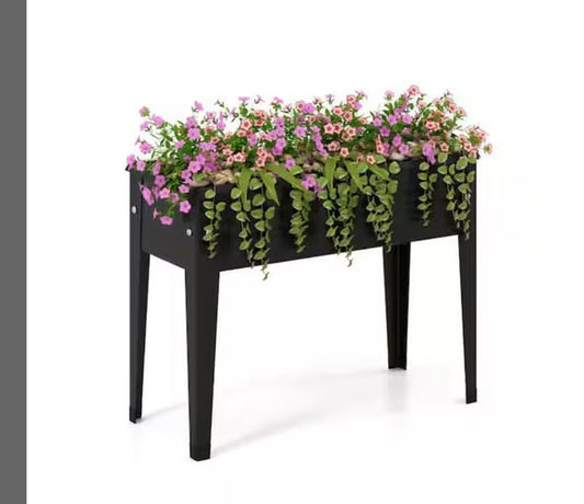 Costway 24 in. x 11 in. x 18 in. Raised Garden Bed Elevated Black Metal Planter Box with Legs Drainage Holes Gardening Box