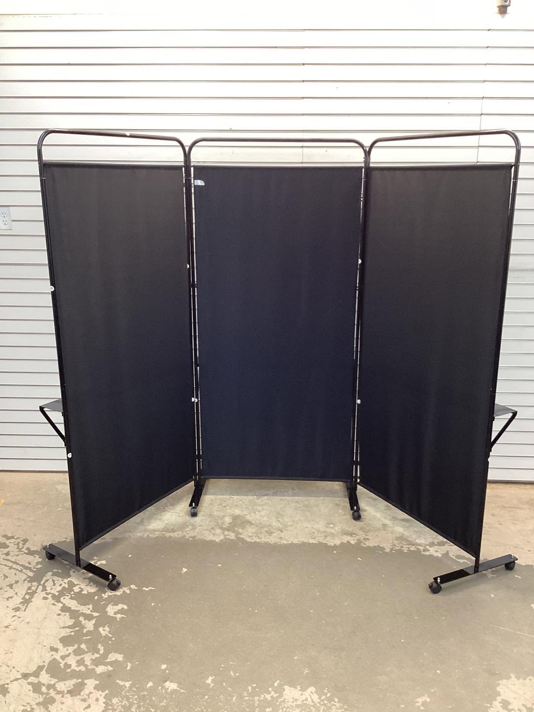 3-Panel Room Divider with Storage Shelves 6FT Tall Folding Privacy Screen on Wheels Black