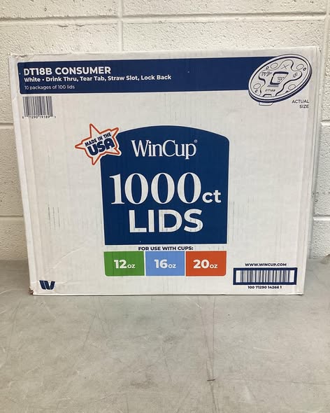 WinCup Lids with Drink Thru Tear Back and Straw Slot , White, 12-20 oz., 1000 ct.