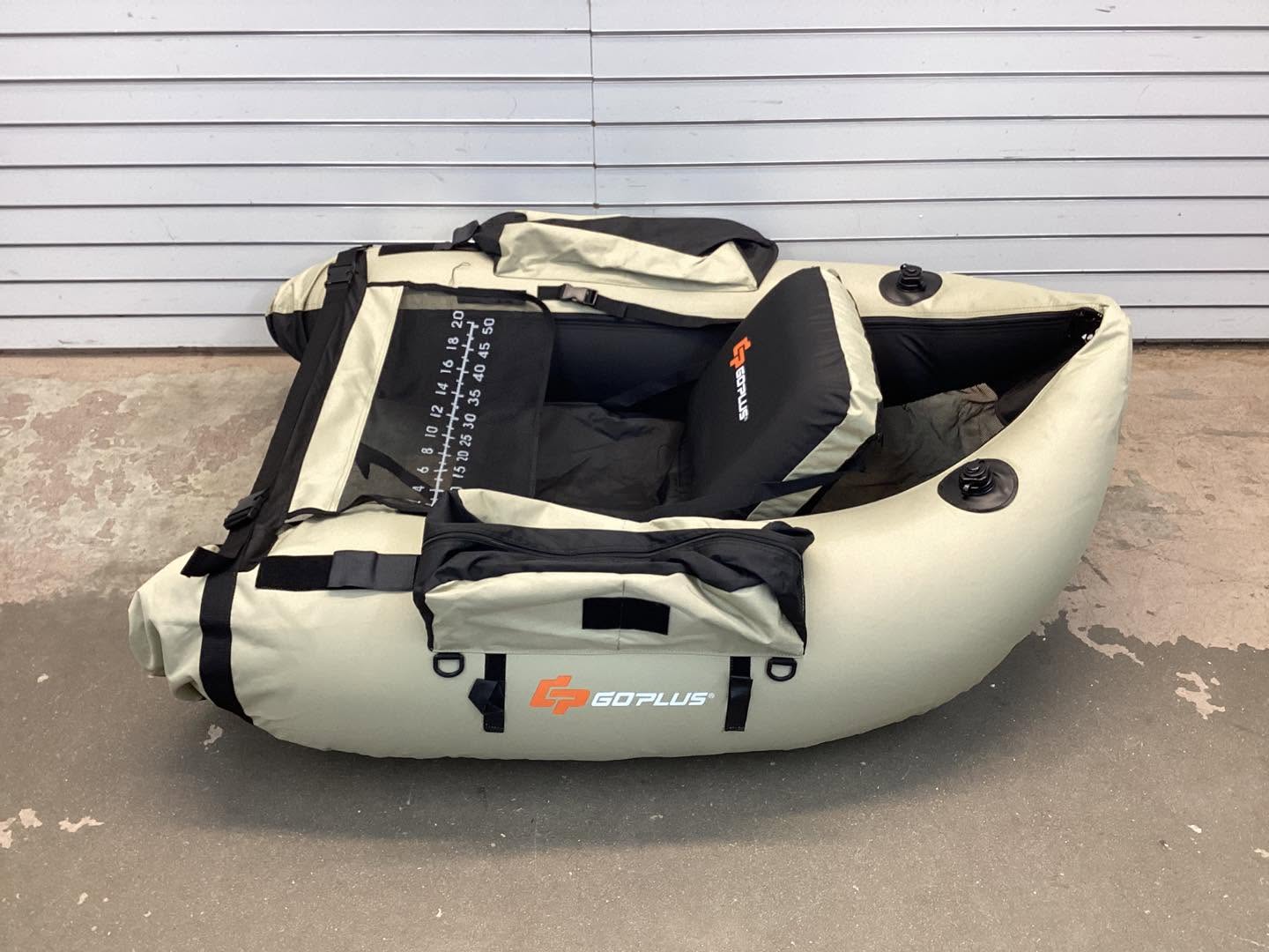 Inflatable Fishing Float Tube w/Pump & Storage Pockets & Fish Ruler Beige