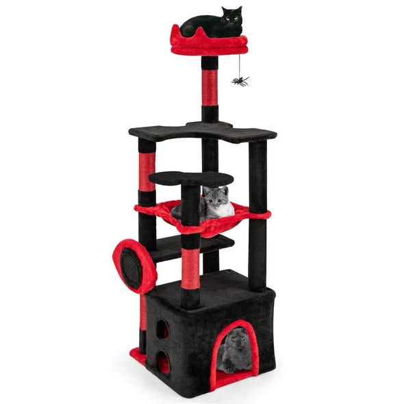 52" Gothic Cat Tree with Plush Perch & Condo Hammock& Hanging Spider Toy