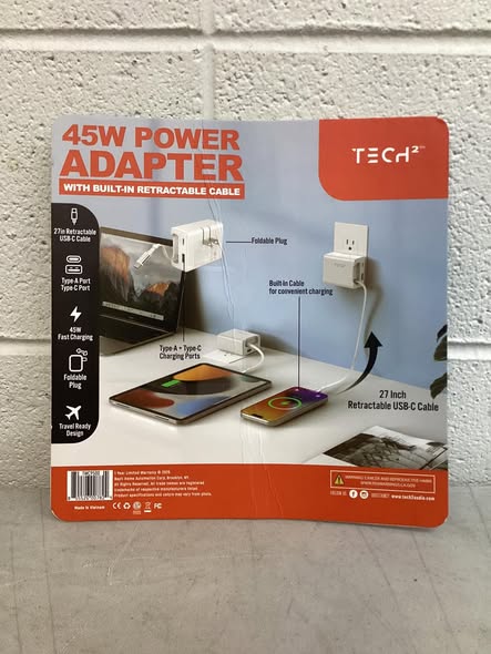 Tech Squared 45W Power Adapter with Retractable Cable