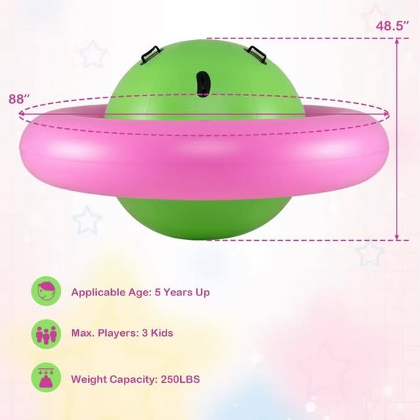 Costway 7.5 FT Inflatable Dome Rocker Bouncer with 6 Handles Fun Outdoor Game for Kids Pink & Green