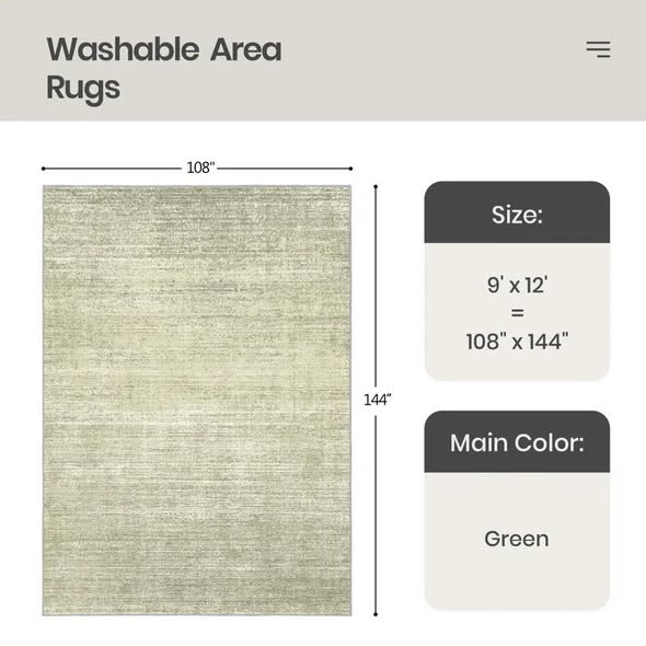 9’ x 12’ Vintage Striped Non Slip Washable Area Rug(Green)