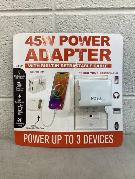 Tech Squared 45W Power Adapter with Retractable Cable