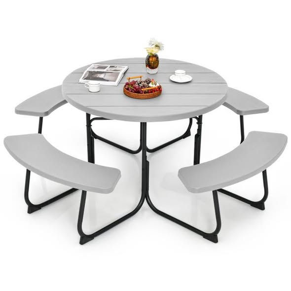 8-Person Outdoor Picnic Table and Bench Set with Umbrella Hole