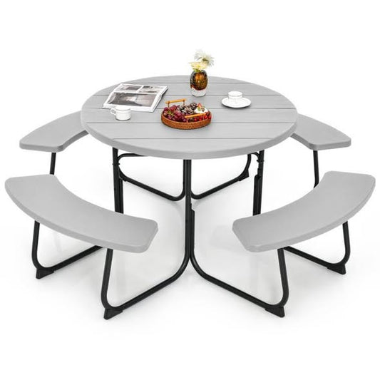 8-Person Outdoor Picnic Table and Bench Set with Umbrella Hole