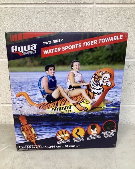 AquaPro 96 Inch Heavy Duty Nylon Tiger Water Towable 2 Person Rider, Orange.