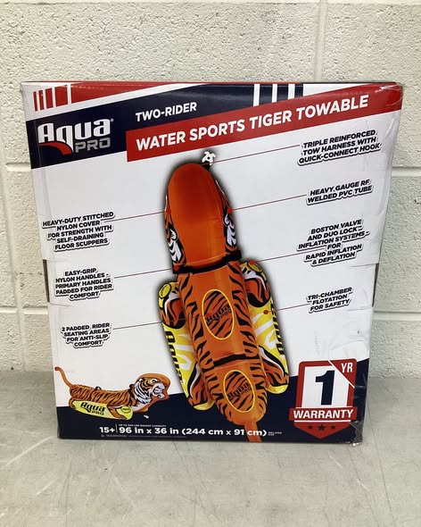 AquaPro 96 Inch Heavy Duty Nylon Tiger Water Towable 2 Person Rider, Orange.