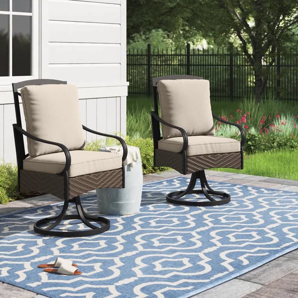 Alyah Swivel Outdoor Patio Dining Chair with Cushion (Set of 2)