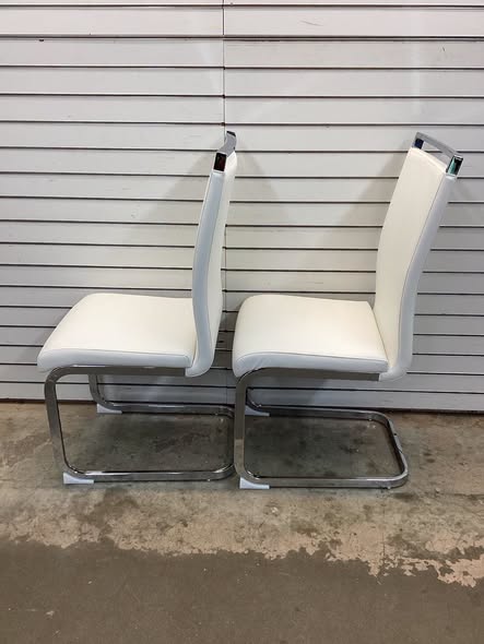 Modern Faux Leather Cantilever Dining Chairs with Chrome Base and Metal Handles (Set of 2)