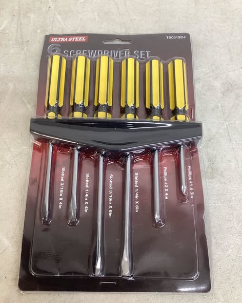 ULTRA STEEL 6-Piece Screwdriver Set with Wall Rack, Tiger Stripe Handle, Carbon Steel Blade, Magnetic, Chrome Plated, Phillips and Slotted.