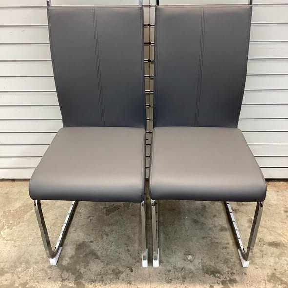 Modern Faux Leather Cantilever Dining Chairs with Chrome Base and Metal Handles (Set of 2)
