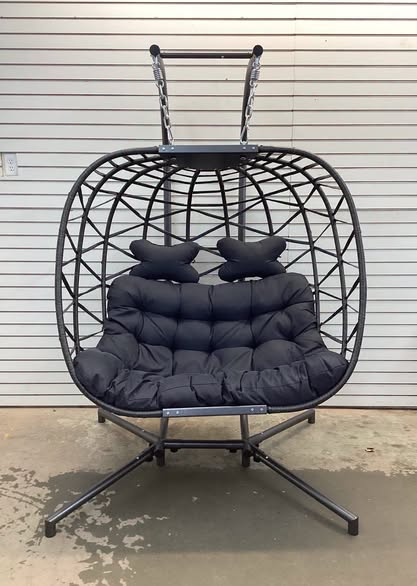Celyne 2 Person Outdoor/Indoor Porch Swing with Stand Double Hanging Egg Chair with Cozy Cushion