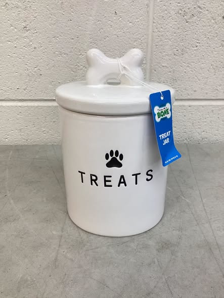 Throw Me a Bone Ceramic Dog Treat Canister, White, 61.5 oz