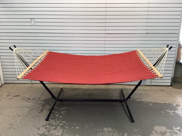 Castaway 13 ft Quilted Hammock on Sunnydaze Decor, Brazilian Hammock Stand with Carrying Cases