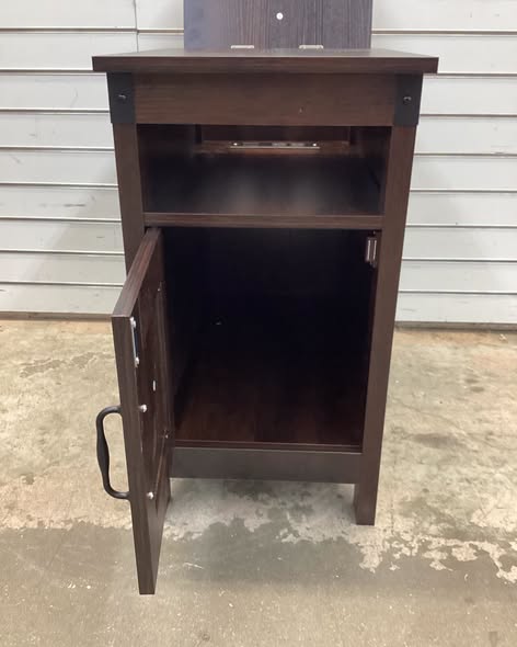 DEXYLLO Farmhouse End Table w/ Charging Station, Narrow Nightstand w/ USB & Outlets, Storage Cabinet, Espresso