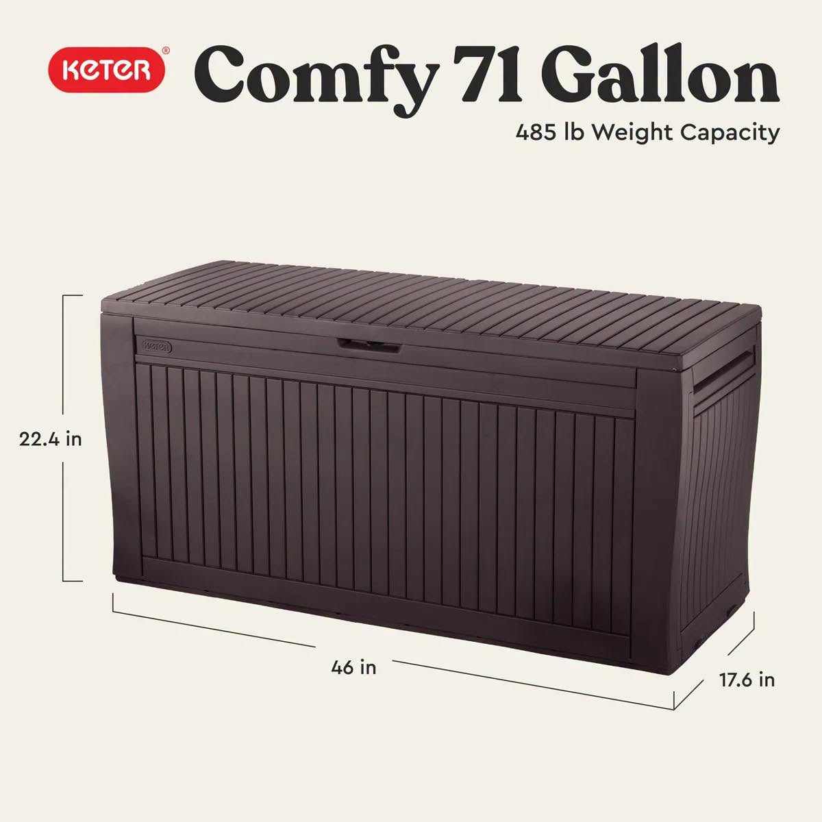 Keter Comfy 71 Gallon Durable Resin Outdoor Storage and Organization Deck Box Ideal For Garden Patio Furniture and Supplies