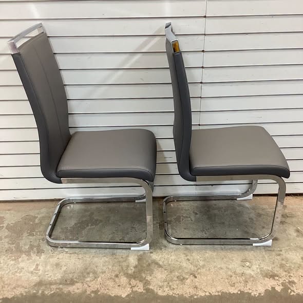 Modern Faux Leather Cantilever Dining Chairs with Chrome Base and Metal Handles (Set of 2)
