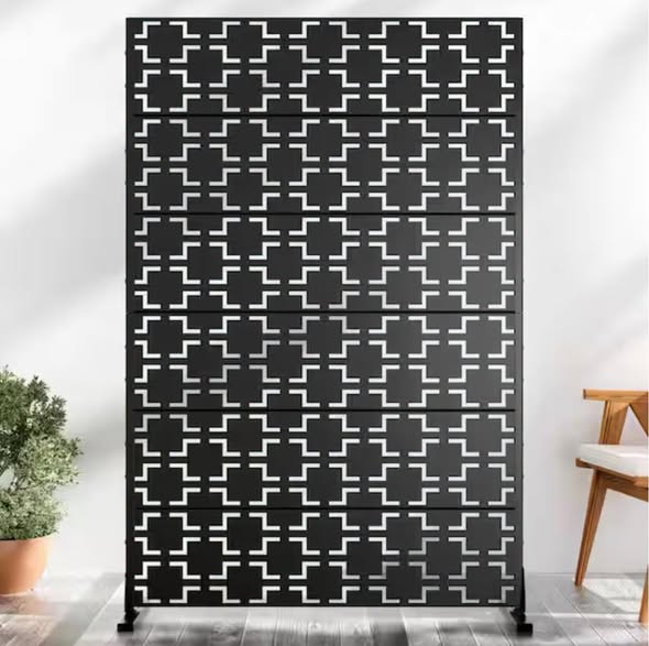 Lumioca  47.25 H x 72.25” H Black Square Metal Outdoor Privacy Screen Decorative Art Panel
