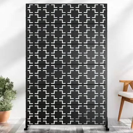 Lumioca  47.25 H x 72.25” H Black Square Metal Outdoor Privacy Screen Decorative Art Panel