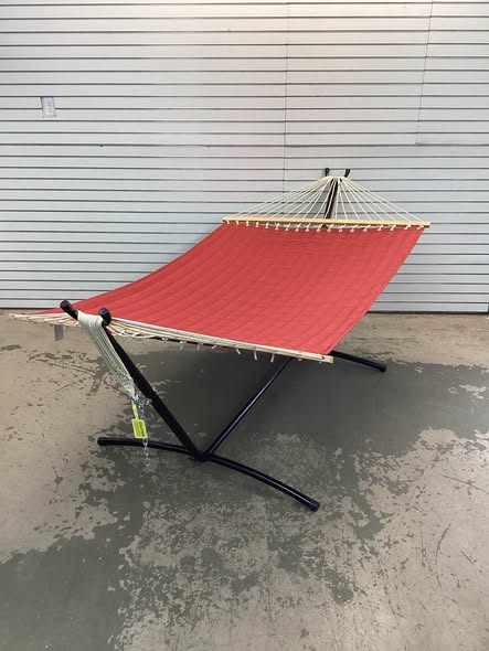 Castaway 13 ft Quilted Hammock on Sunnydaze Decor, Brazilian Hammock Stand with Carrying Cases