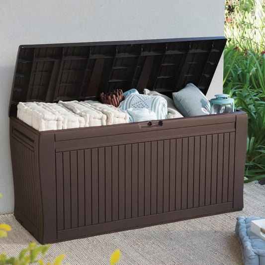 Keter Comfy 71 Gallon Durable Resin Outdoor Storage and Organization Deck Box Ideal For Garden Patio Furniture and Supplies
