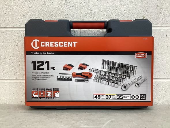Crescent 121 Pc, 1/4" & 3/8" Drive, 6 & 12-Point, Standard & Deep, SAE & Metric Mechanics Tool Set