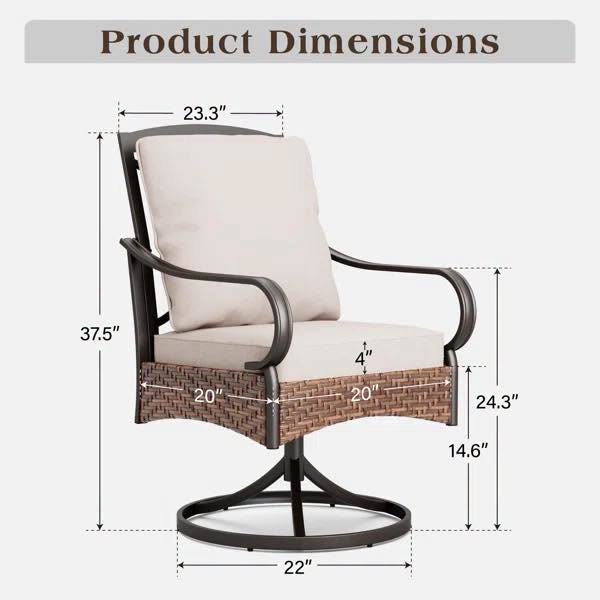 Alyah Swivel Outdoor Patio Dining Chair with Cushion (Set of 2)