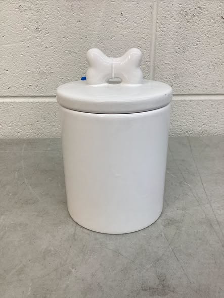 Throw Me a Bone Ceramic Dog Treat Canister, White, 61.5 oz