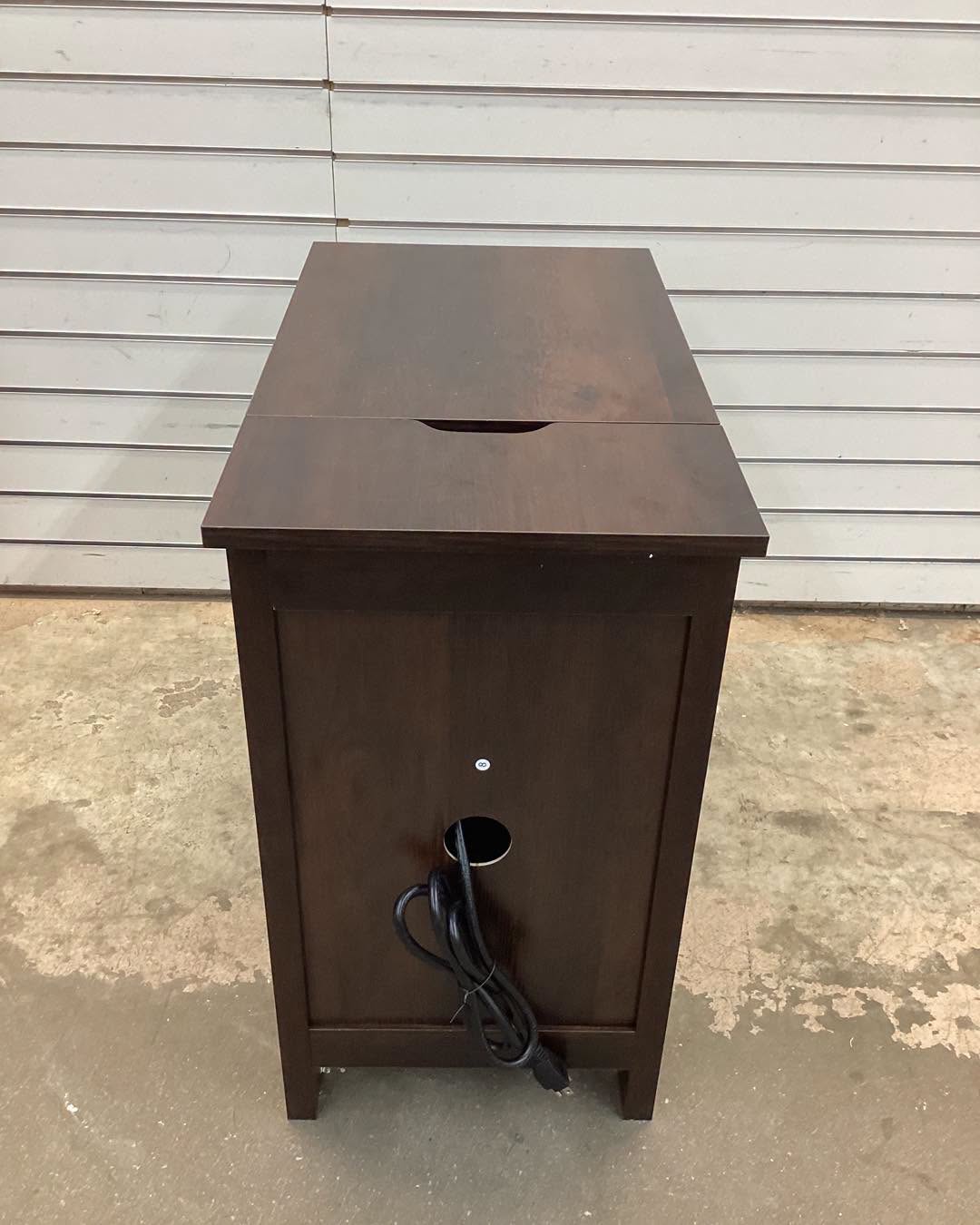 DEXYLLO Farmhouse End Table w/ Charging Station, Narrow Nightstand w/ USB & Outlets, Storage Cabinet, Espresso