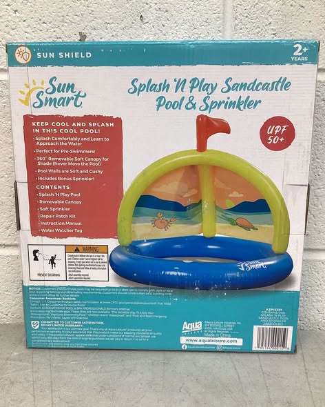 SunSmart Splash 'N Play Sandcastle - Inflatable Kiddie Pool and Sprinkler with Removable, Rotating Canopy.
